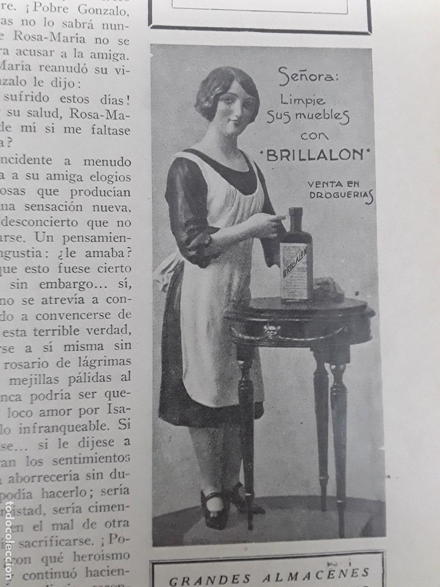 Collezionismo di affissi: SE&Ntilde;ORA LIMPIE SUS MUEBLES CON BRILLALON VENTA EN DROGUERIAS HOJA A&Ntilde;O 1926