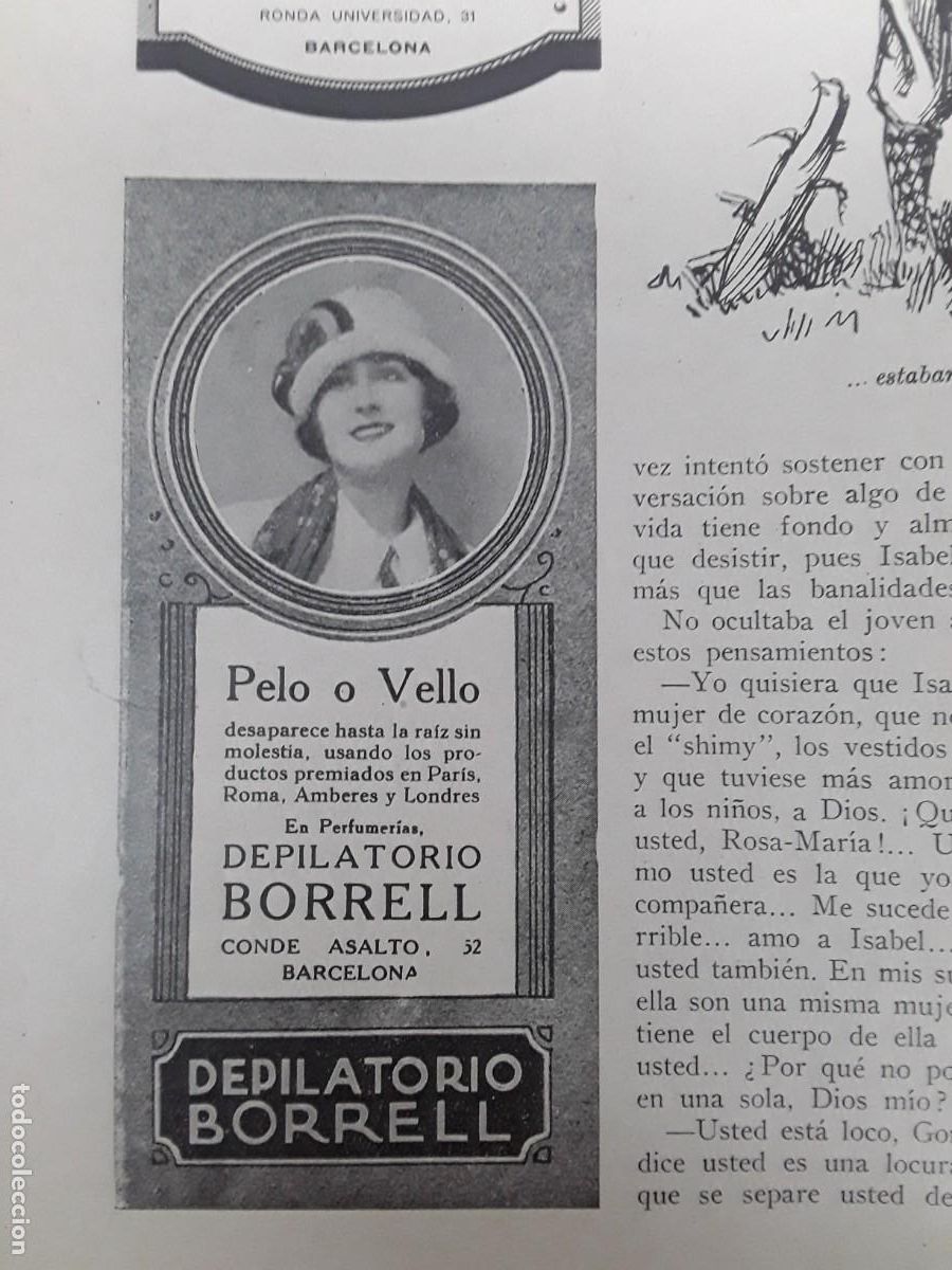 Collectionnisme d'affiches: DEPILATORIO BORRELL BARCELONA PELO O VELLO PRODUCTOS BARCELONA HOJA A&Ntilde;O 1926