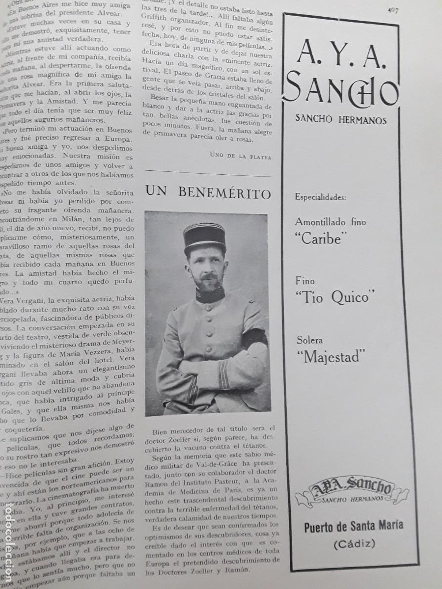 Collectionnisme d'affiches: A.Y.A. SANCHO HERMANOS PUERTO SANTA MARIA CADIZ FINO TIO QUICO SOLERA MAJESTAD HOJA A&Ntilde;O 1926