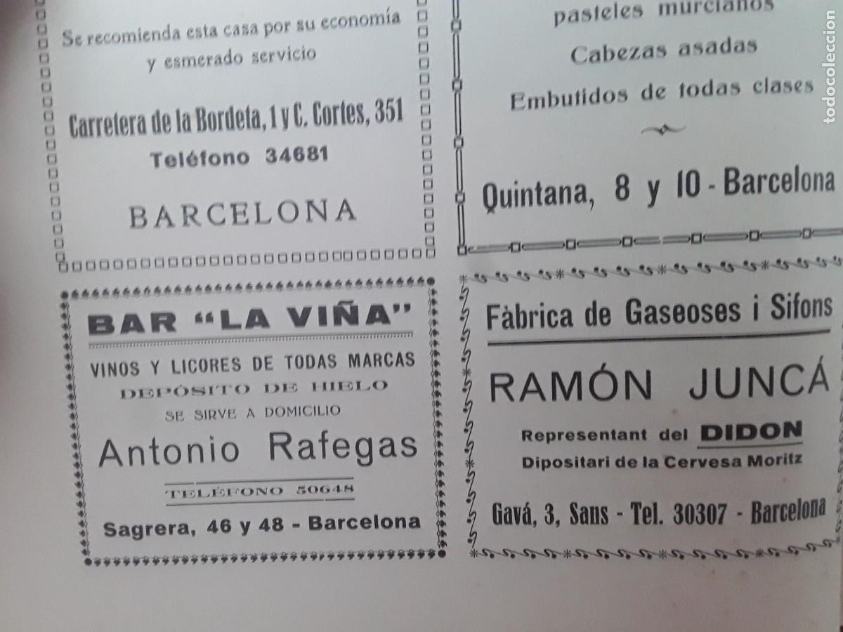 Sammeln von Plakaten: FABRICA GASEOSAS I SIFONS RAMON JUNCA DIDON CERVESA MORITZ BARCELONA HOJA A&Ntilde;O 1929