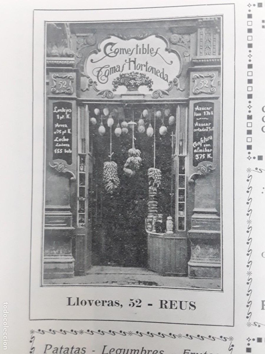 Colecionismo de cartazes: COMESTIBLES TOMAS HORTONEDA MANUEL PARISI LUIS VIA TOMAS TEIXELL JUAN SECALL REUS HOJA A&Ntilde;O 1929