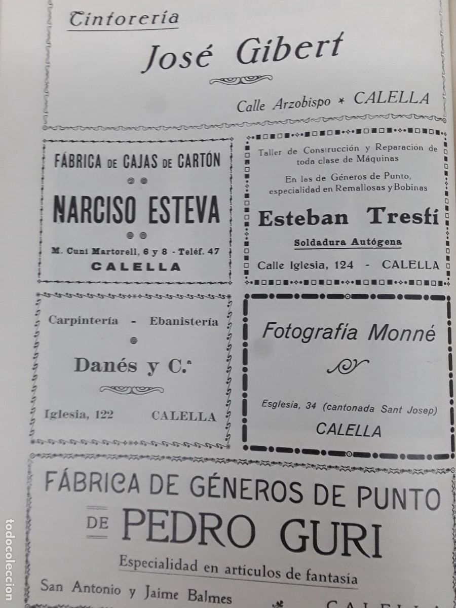 Colecionismo de cartazes: FABRICA GENEROS PUNTO PEDRO GURI FOTOGRAFIA MONNE TINTORERIA JOSE GIBERT CALELLA A&Ntilde;O 1929