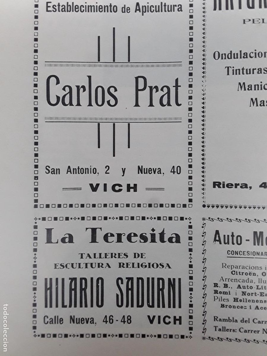Colecionismo de cartazes: LA TERESITA TALLERES ESCULTURA RELIGIOSA HILARIO SADURNI JAIME YLLA Y ALIBERCH VICH VIC A&Ntilde;O 1929