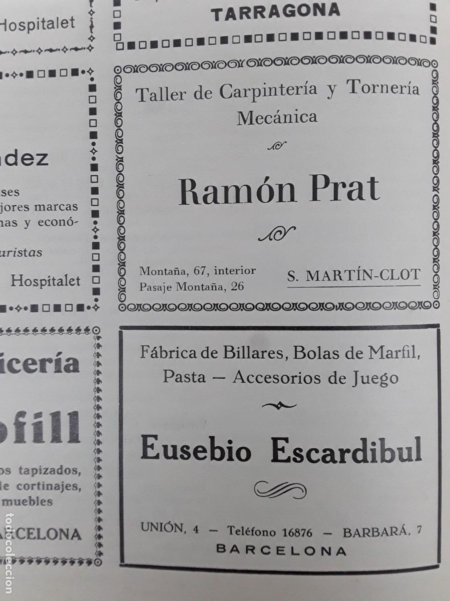 Collectionnisme d'affiches: FABRICA BILLARES BOLAS MARFIL PASTA ACCESORIOS JUEGO EUSEBIO ESCARDIBUL BARCELONA HOJA A&Ntilde;O 1929