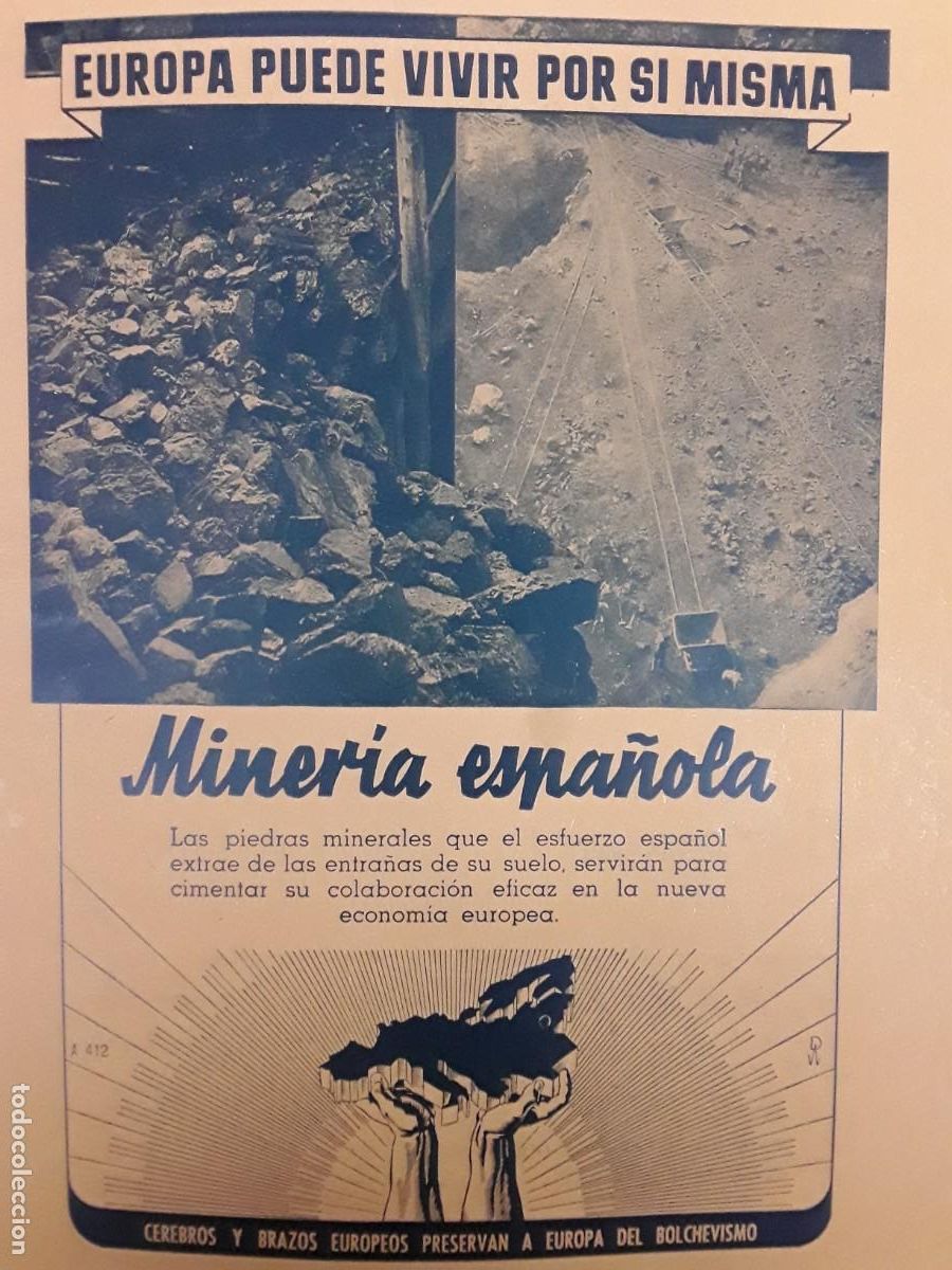 Collezionismo di affissi: MINERIA ESPA&Ntilde;OLA CEREBROS Y BRAZOS EUROPEOS PRESERVAN A EUROPA DEL BOLCHEVISMO HOJA REVISTA A&Ntilde;O 1943