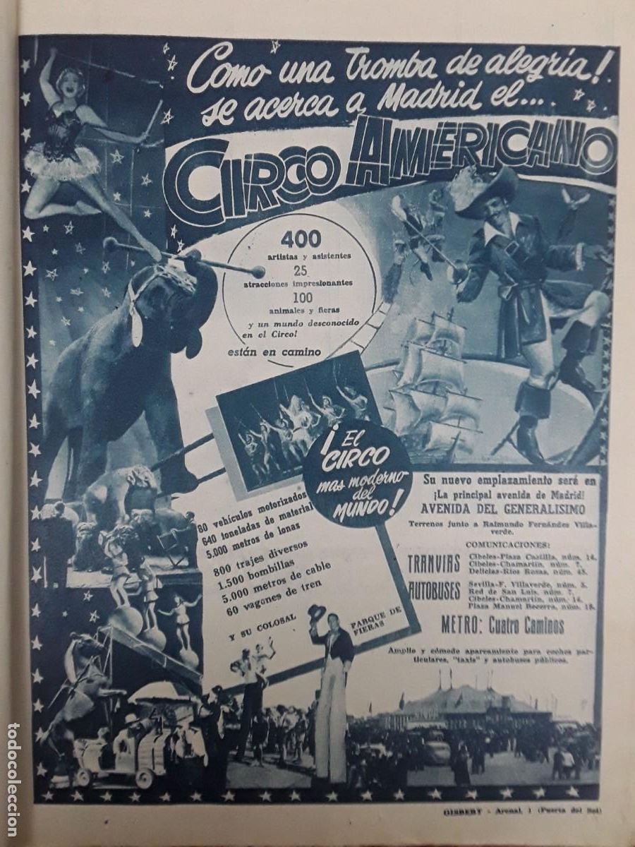 Collezionismo di affissi: CIRCO AMERICANO EL CIRCO MAS MODERNO DEL MUNDO HOJA A&Ntilde;O 1957
