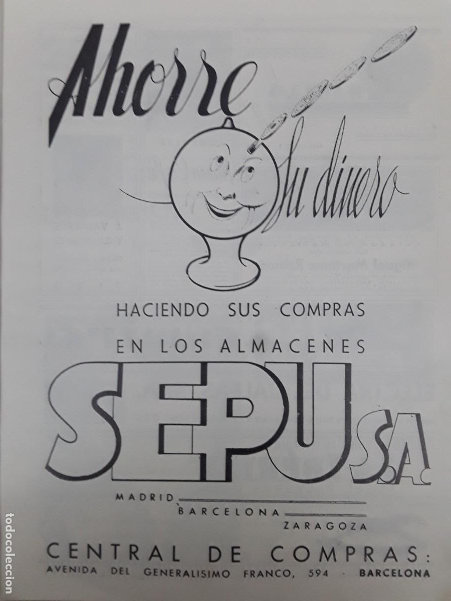 Colecionismo de cartazes: ALMACENES SEPU AHORRE SU DINERO BARCELONA MADRID ZARAGOZA HOJA REVISTA 1939