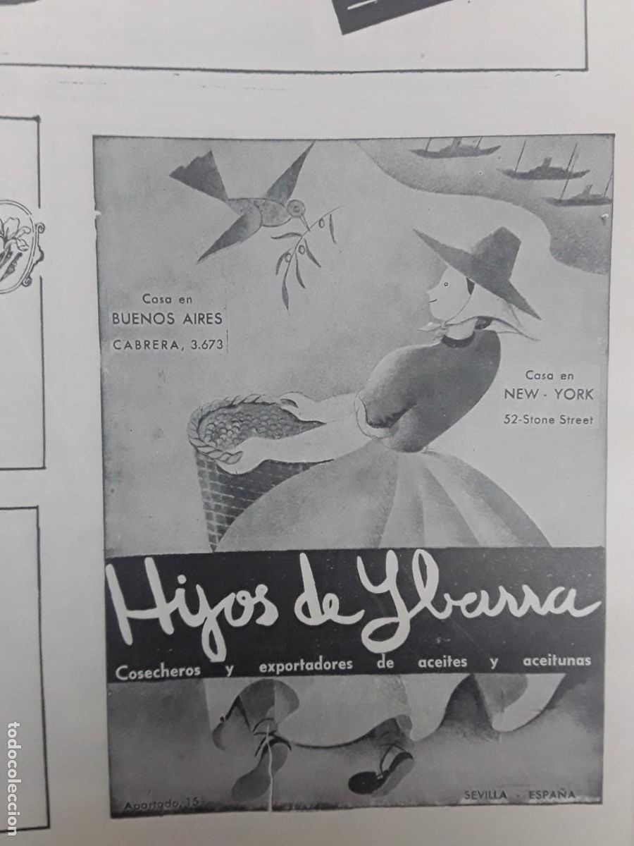 Colecionismo de cartazes: HIJOS DE IBARRA COSECHEROS EXPORTADORES ACEITES ACEITUNAS SEVILLA HOJA A&Ntilde;O 1939