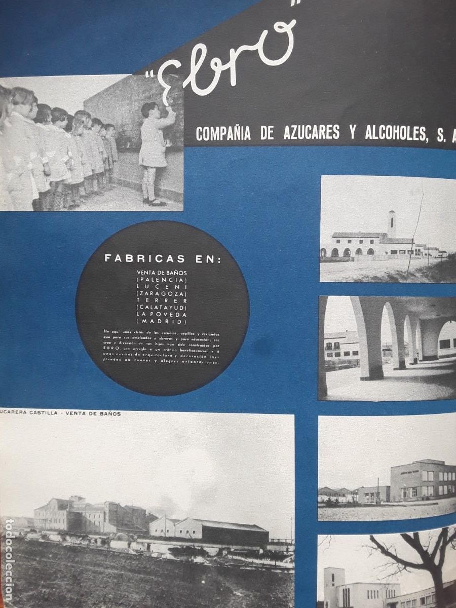 Colecionismo de cartazes: COMPA&Ntilde;IA DE AZUCARES Y ALCOHOLES EBRO FABRICAS VENTA BA&Ntilde;OS LUCENI TERRER LA POVEDA HOJA A&Ntilde;O 1937