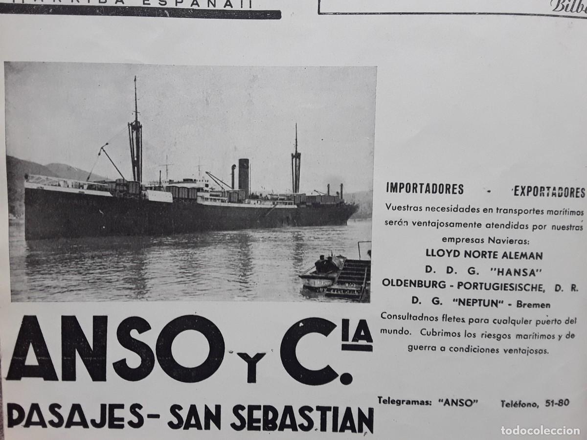 Colecionismo de cartazes: ANSO Y C&ordf; PASAJES SAN SEBASTIAN IMPORTADORES EXPORTADORES TRANSPORTE MARITIMO HOJA A&Ntilde;O 1937