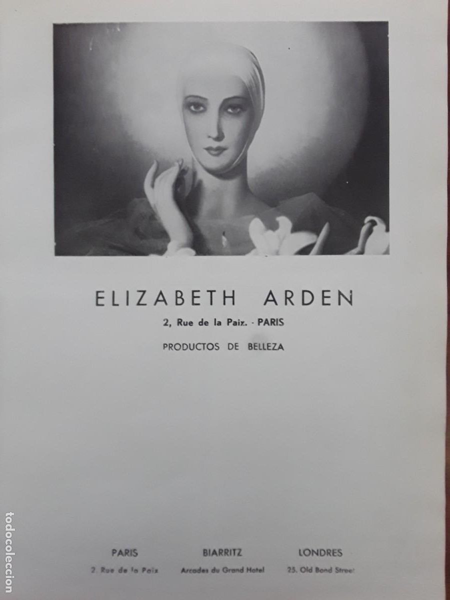 Colecionismo de cartazes: PRODUCTOS DE BELLEZA ELIZABETH ARDEN PARIS HOJA A&Ntilde;O 1937