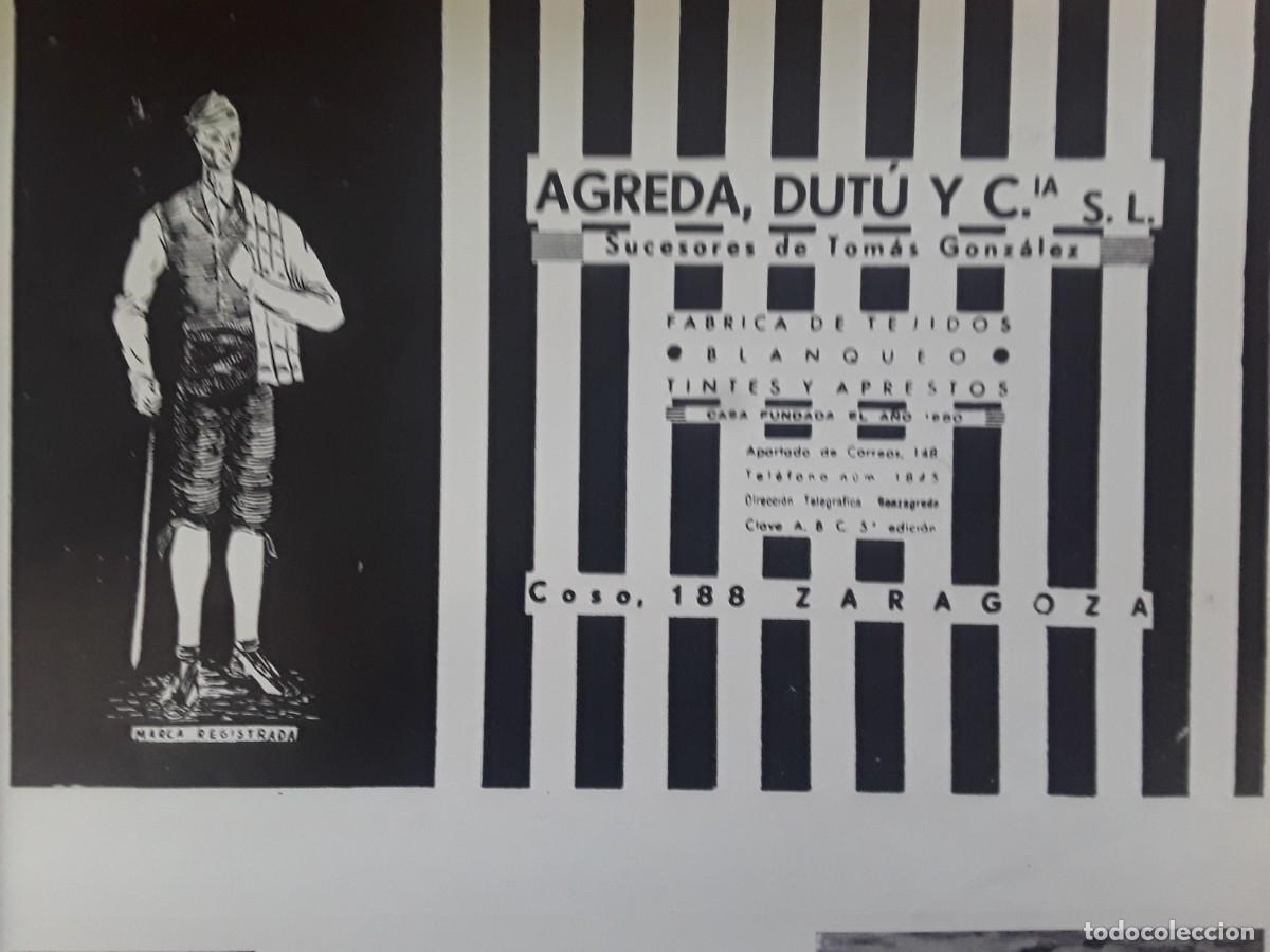 Colecionismo de cartazes: FABRICA TEJIDOS AGREDA,DUTU ZARAGOZA TOMAS GONZALEZ / FABRICA JABONES LUIS SANZ IBARZ HOJA A&Ntilde;O 1937
