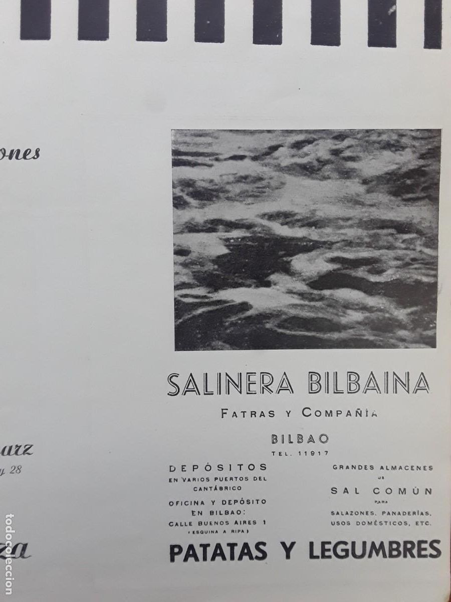 Colecionismo de cartazes: SALINERA BILBAINA FATRAS Y C&ordf; BILBAO PATATAS LEGUMBRES SAL COMUN HOJA A&Ntilde;O 1937