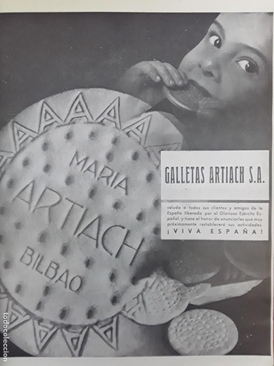 Collectionnisme d'affiches: GALLETAS ARTIACH S.A. MARIA BILBAO VIVA ESPA&Ntilde;A HOJA A&Ntilde;O 1937
