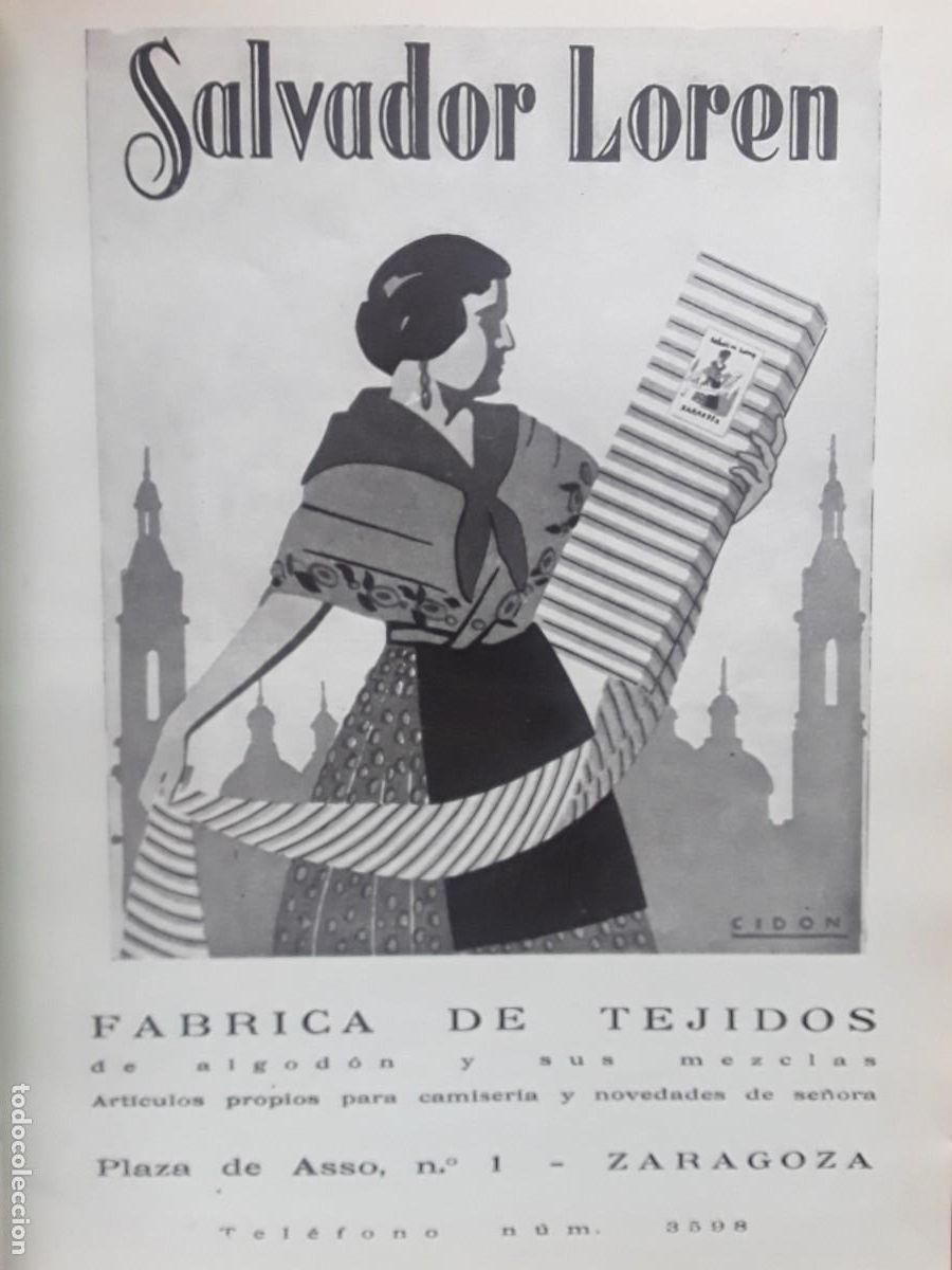 Collectionnisme d'affiches: FABRICA TEJIDOS ALGODON Y SUS MEZCLAS SALVADOR LOREN ZARAGOZA CAMISERIA NOVEDADES HOJA A&Ntilde;O 1937