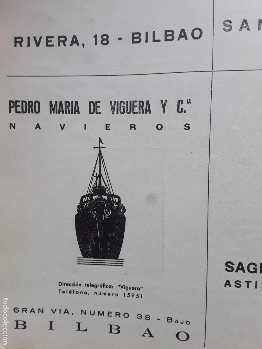 Collectionnisme d'affiches: PEDRO MARIA DE VIGUERA Y C&ordf; NAVIEROS BILBAO HOJA A&Ntilde;O 1937