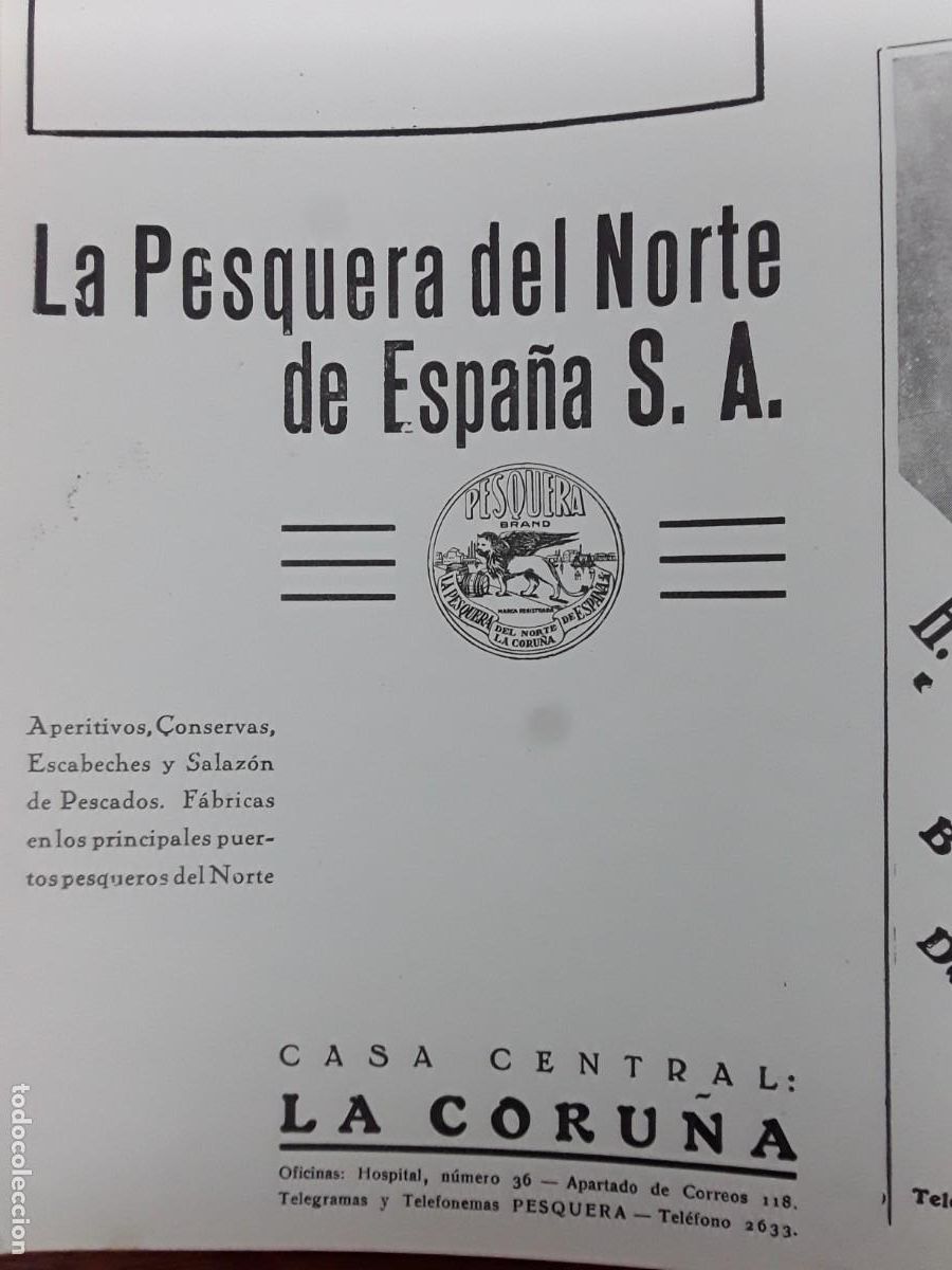 Coleccionismo de carteles: LA PESQUERA DEL NORTE DE ESPA&Ntilde;A S.L. FABRICA CONSERVAS SALAZON PESCADOS LA CORU&Ntilde;A A&Ntilde;O 1937