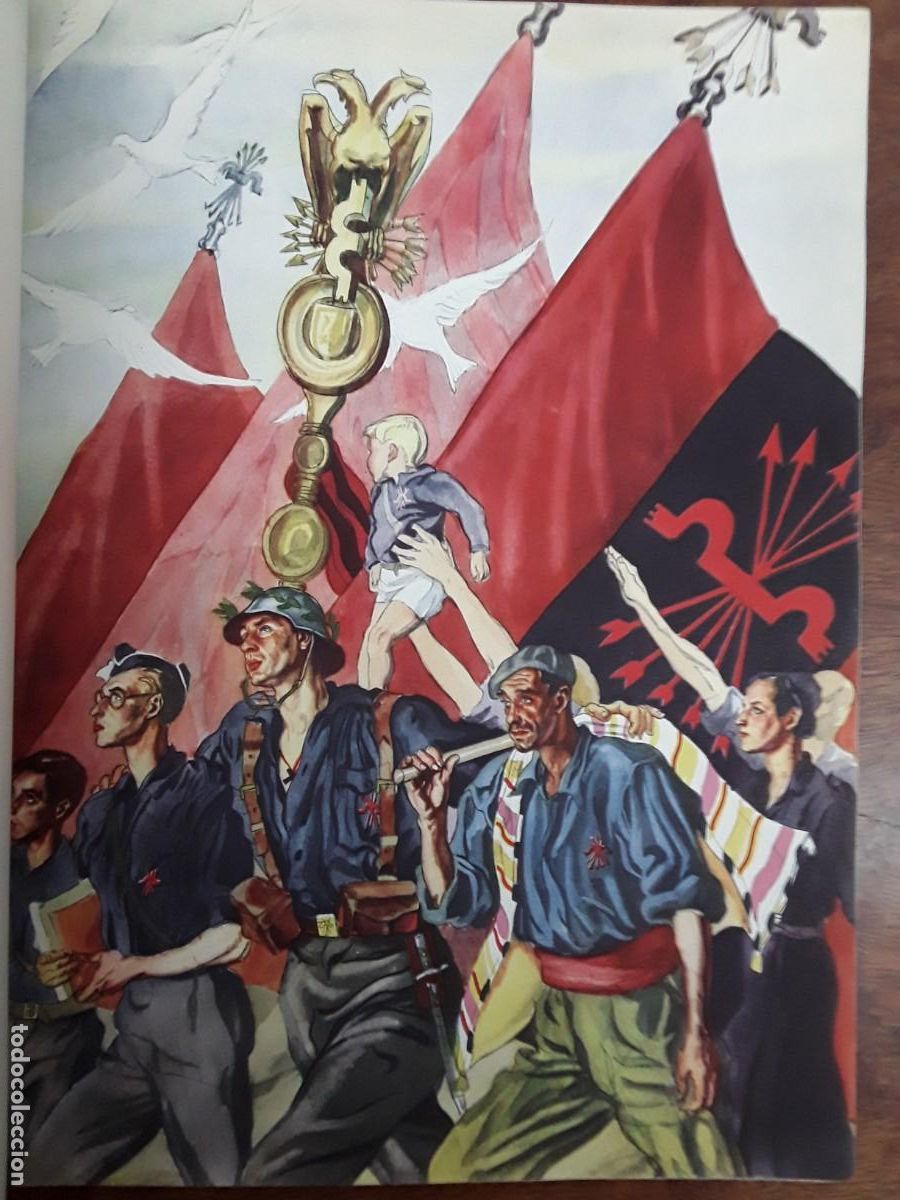 Colecionismo de cartazes: Y ESTAS SON LAS MILICIAS JOSE ANTONIO PROFETA DEL IMPERIO LAMINA COLOR 3 HOJAS REVISTA A&Ntilde;O 1937