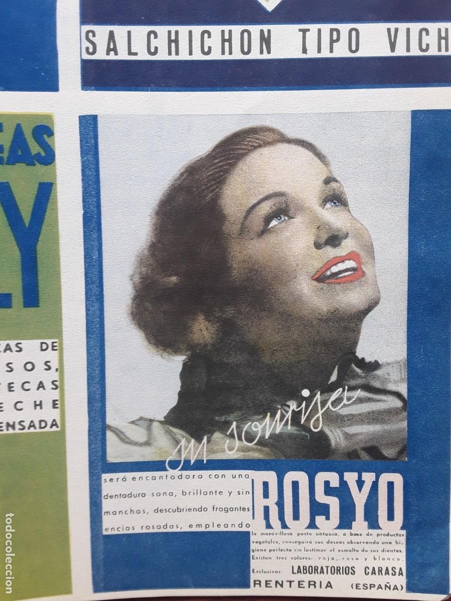 Colecionismo de cartazes: PASTA DENTIFRICA ROSYO LABORATORIO CARASA RENTERIA DENTADURA SANA BRILLANTE HOJA REVISTA A&Ntilde;O 1937