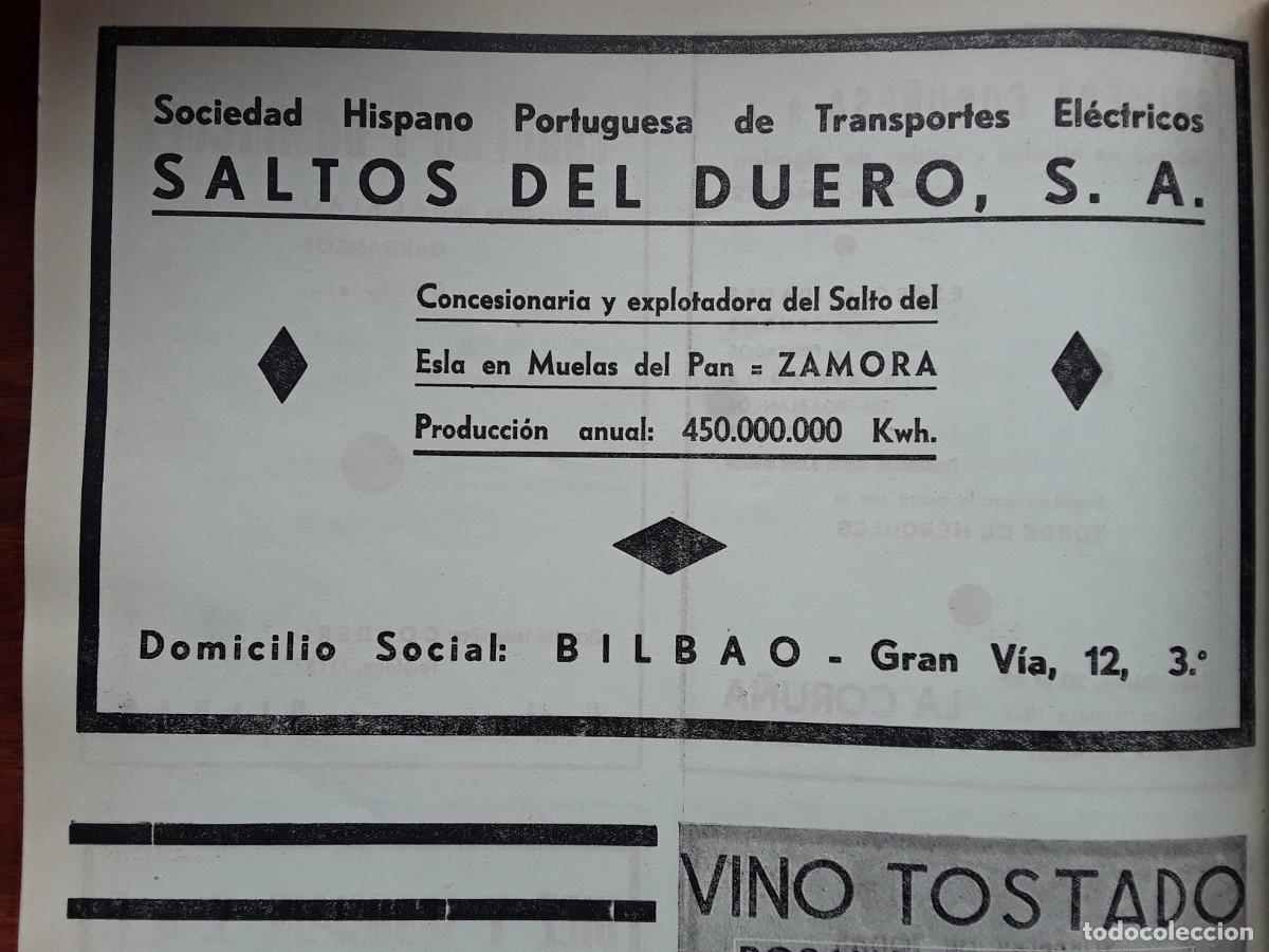 Collezionismo di affissi: SOCIEDAD HISPANO PORTUGUESA TRANSPORTES ELECTRICOS SALTOS DEL DUERO BILBAO ZAMORA HOJA A&Ntilde;O 1937
