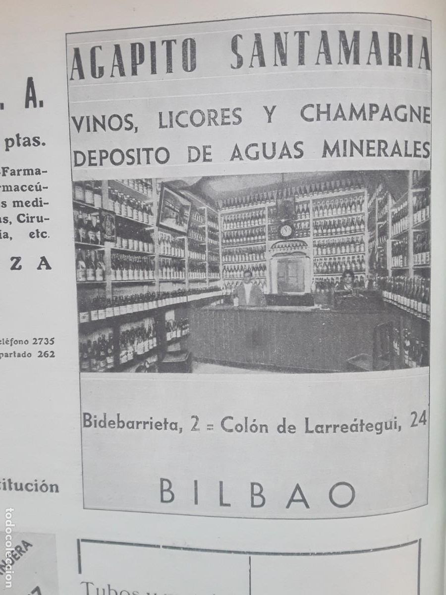 Colecionismo de cartazes: AGAPITO SANTAMARIA VINOS LICORES CHAMPAGNE DEPOSITO AGUAS MINERALES BILBAO A&Ntilde;O 1937