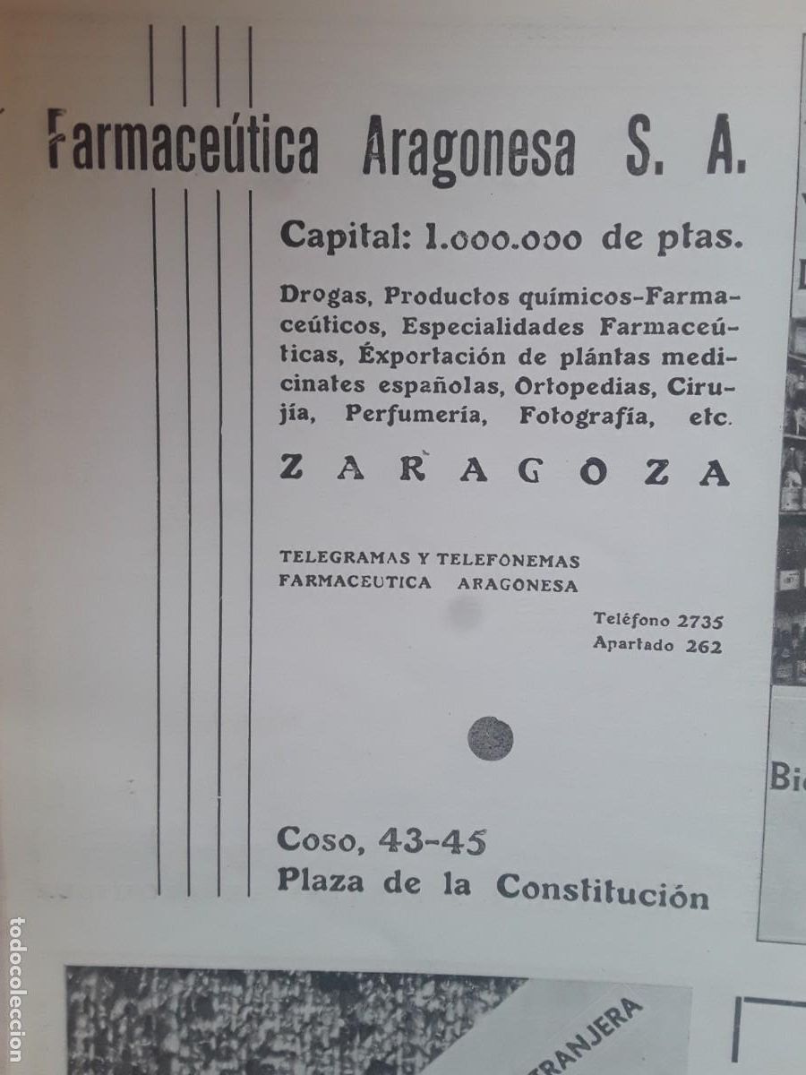 Colecionismo de cartazes: FARMACEUTICA ARAGONESA S.A. ZARAGOZA A&Ntilde;O 1937