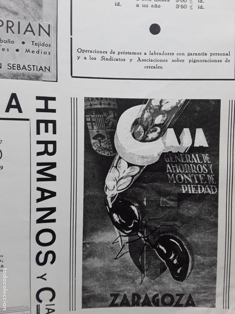 Colecionismo de cartazes: CAJA GENERAL AHORROS Y MONTE DE PIEDAD LEON ZARAGOZA HOJA A&Ntilde;O 1937