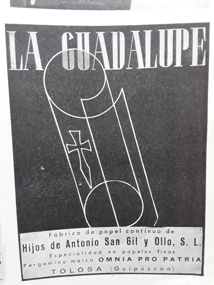 Colecionismo de cartazes: FABRICA DE PAPEL CONTINUO LA GUADALAUPE HIJOS DE ANTONIO SAN GIL Y OLLO TOLOSA HOJA A&Ntilde;O 1937