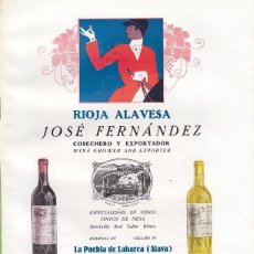 Coleccionismo de carteles: RIOJA ALAVESA JOSÉ FERNANDEZ 1926 LA PUEBKA DE LABARCA ALAVA DORSO ARMAS ASTRA UCETA &CIA AA003-3.1. Lote 399468894