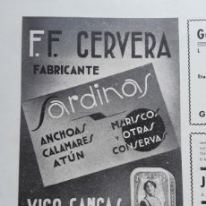 Coleccionismo de carteles: FF.CERVERA FABRICANTE SARDINAS / GANDARA Y HAZ CONSERVAS PESCADO EL LEGIONARIO GUIXAR VIGO AÑO 1940. Lote 403371194