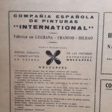 Coleccionismo de carteles: COMPAÑIA ESPAÑOLA PINTURAS INTERNACIONAL LUCHANA ERANDIO / CORREDURIA GENERAL MARITIMA BILBAO 1940. Lote 403371959