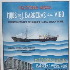 Coleccionismo de carteles: FACTORIA NAVAL HIJOS DE J.BARRERAS CONSTRUCTORES BUQUES MOTORES BARRERAS -WERKSPOOR HOJA 1940. Lote 403373559