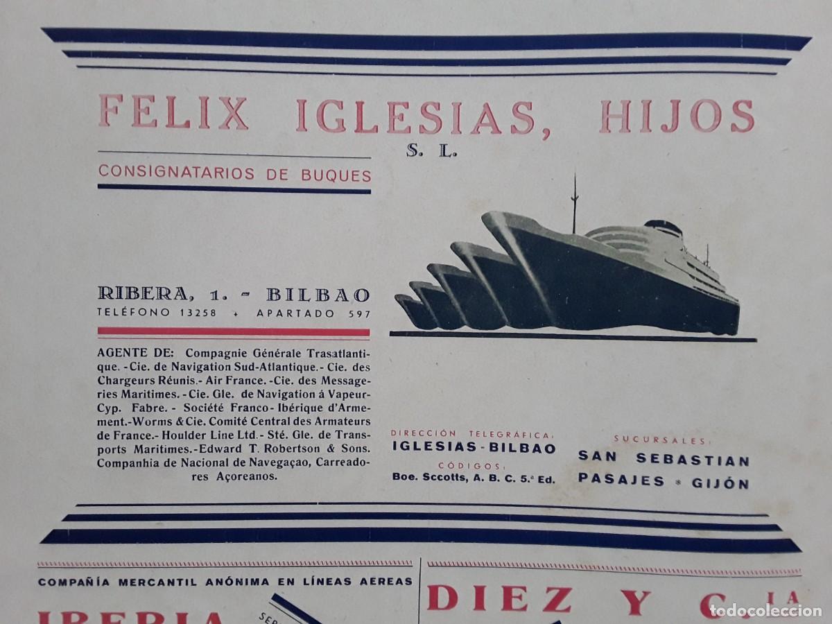 Colecionismo de cartazes: FELIX IGLESIAS HIJOS CONSIGNATARIOS DE BUQUES BILBAO HOJA REVISTA A&Ntilde;O 1941
