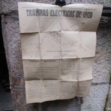 Coleccionismo de carteles: VIGO TRANVIAS ELCTRICOS 1914 - CROQUIS TARIFAS HORARIOS RECORRIDOS LINEAS ETC - A DOS CARAS 61X44CM.. Lote 403432139
