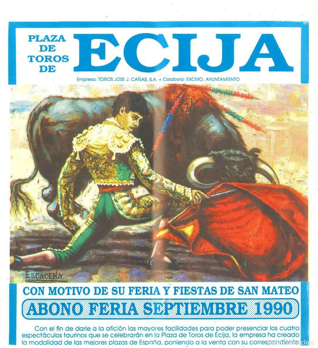 Sammeln von Plakaten: CARTEL PLAZA TOROS &Eacute;CIJA - FERIA Y FIESTAS DE SAN MATEO - ABONO FERIA SEPTIEMBRE 1990