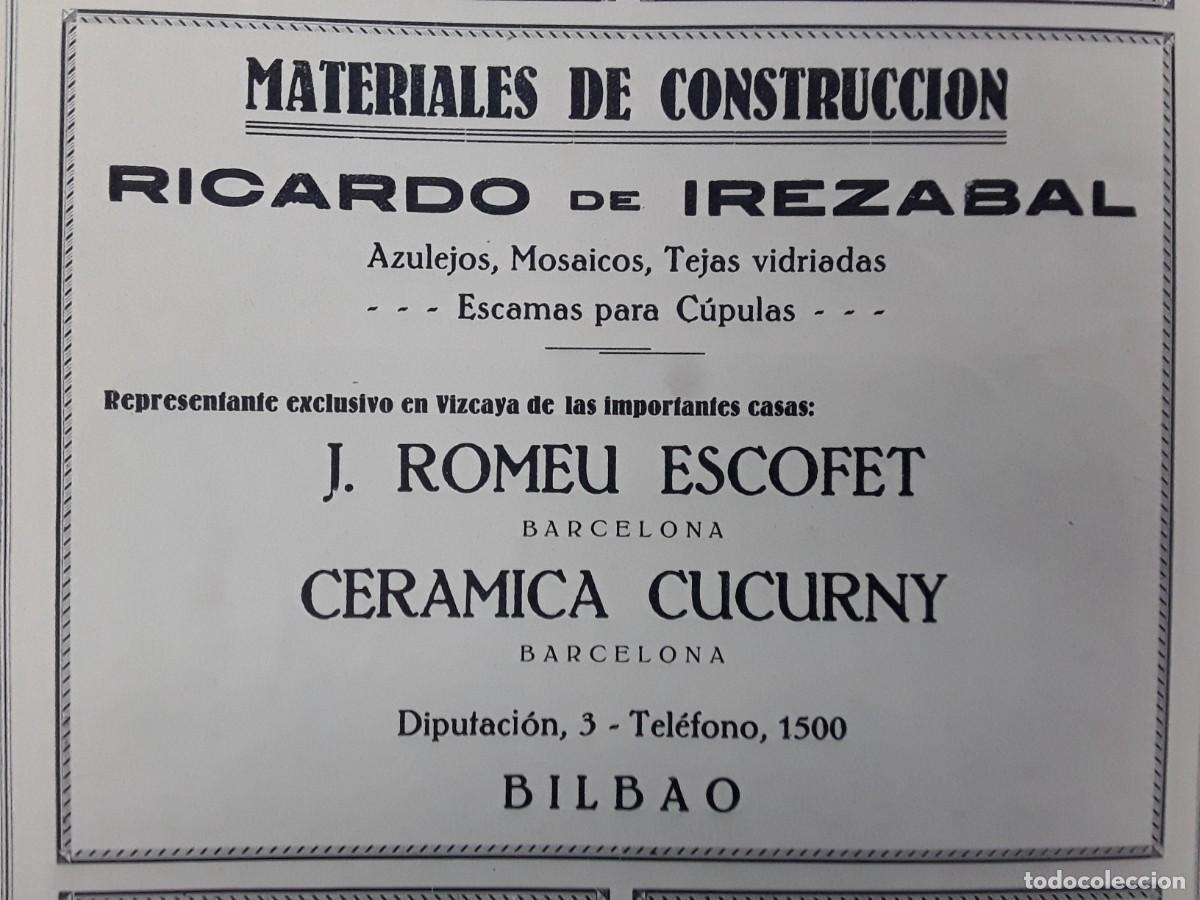 Colecionismo de cartazes: MATERIALES DE CONSTRUCCION RICARDO DE IREZABAL MOSAICOS AZULEJOS ESCOFET TEJAS VIDRIADAS HOJA 1928