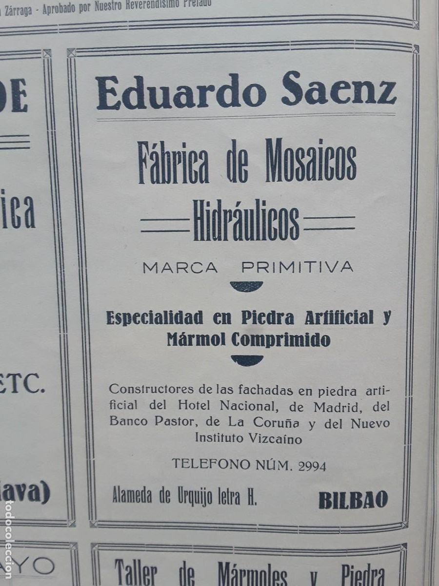 Colecionismo de cartazes: FABRICA DE MOSAICOS HIDRAULICOS EDUARDO SAENZ BILBAO HOJA REVISTA A&Ntilde;O 1928