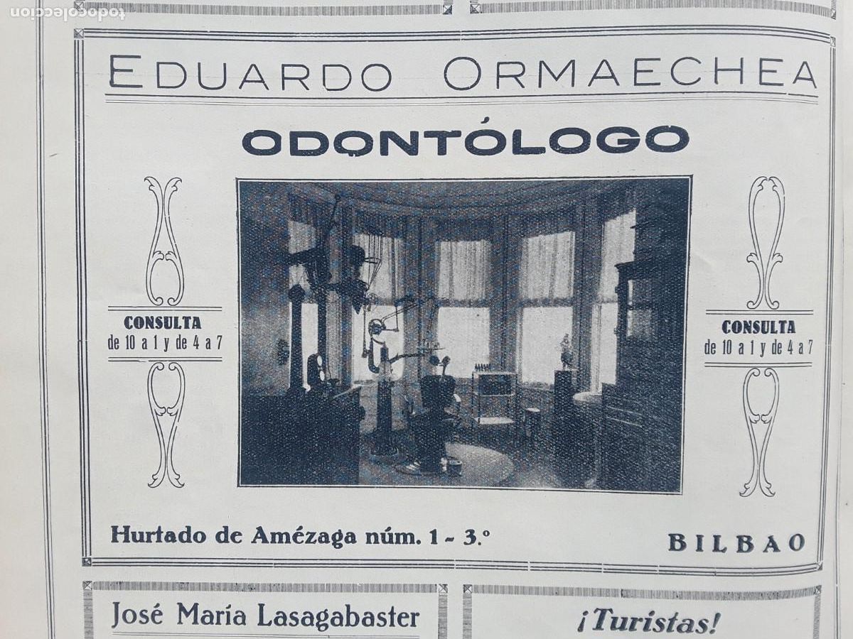 Colecionismo de cartazes: EDUARDO ORMAECHEA ODONTOLOGO BILBAO HOJA A&Ntilde;O 1928