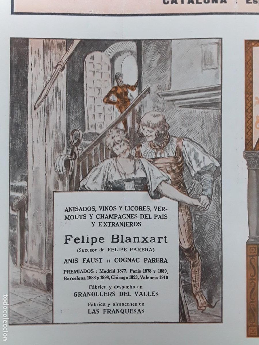 Poster collecting: FELIPE BLANXART ANIS CHAMPAGNES VERMOUTS SUCESOR FELIPE PARERA GRANOLLERS VALLES LAS HOJA A&Ntilde;O 1920