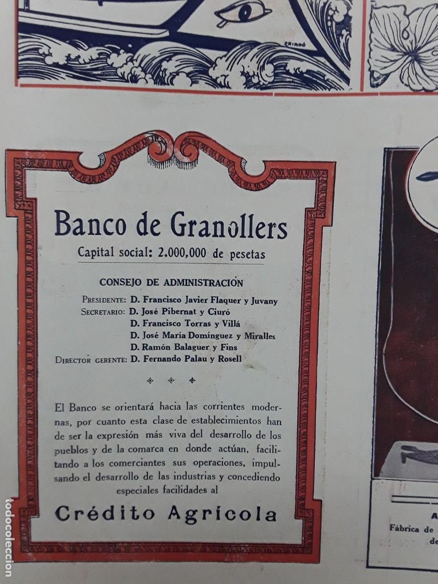 Collezionismo di affissi: BANCO DE GRANOLLERS CONSEJO DE ADMINISTRACION NOMBRES HOJA A&Ntilde;O 1920