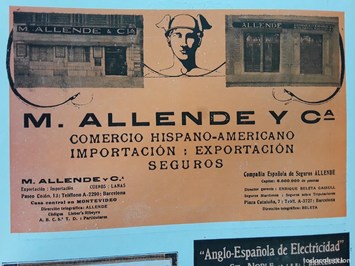 Collezionismo di affissi: M.ALLENDE Y C&ordf; COMERCIO HISPANO AMERICANO INMPORTACION SEGUROS BARCELONA MONTEVIDEO A&Ntilde;O 1920