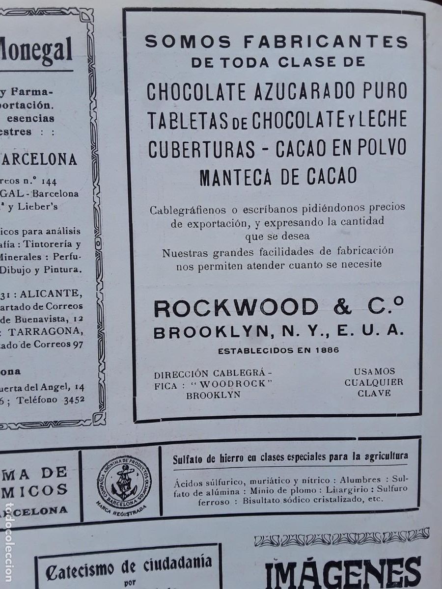 Poster collecting: ROCKWOOD & C&ordf; BROOKLYN,N.Y.E.U.A. FABRICANTESBCHOCOLATE CACAO MANTECA HOJA A&Ntilde;O 1920