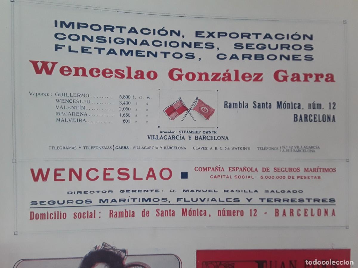 Colecionismo de cartazes: WENCESLAO GONZALEZ GARRA COMPA&Ntilde;IA ESPA&Ntilde;OLA SEGUROS MARITIMOS IMPORTACION BARCELONA HOJA A&Ntilde;O 1920
