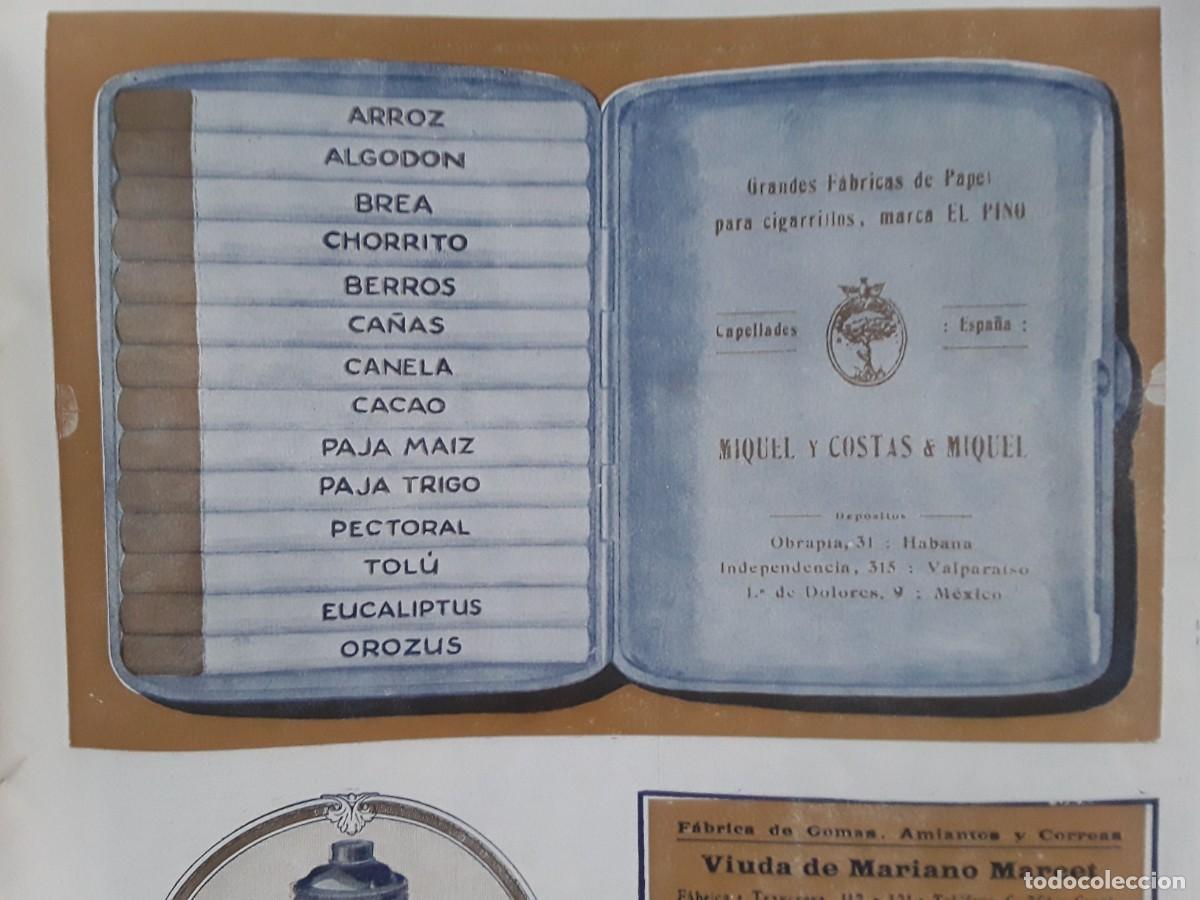 Coleccionismo de carteles: FABRICAS PAPEL CIGARRILLOS MARCA EL PINO MIQUEL Y COSTAS & MIQUEL CAPELLADES HOJA A&Ntilde;O 1920