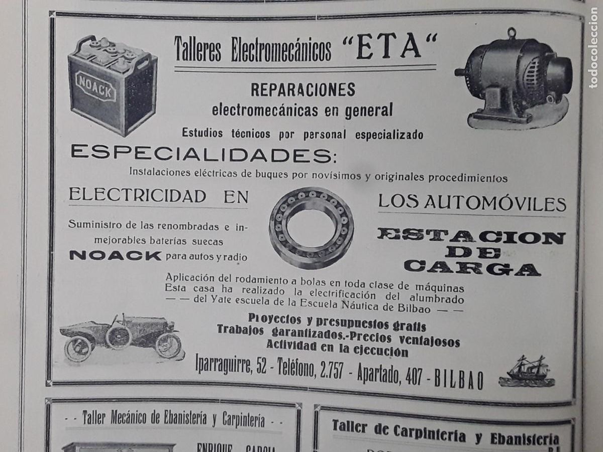 Colecionismo de cartazes: TALLERES ELECTROMECANICOS ETA BILBAO HOJA A&Ntilde;O 1928
