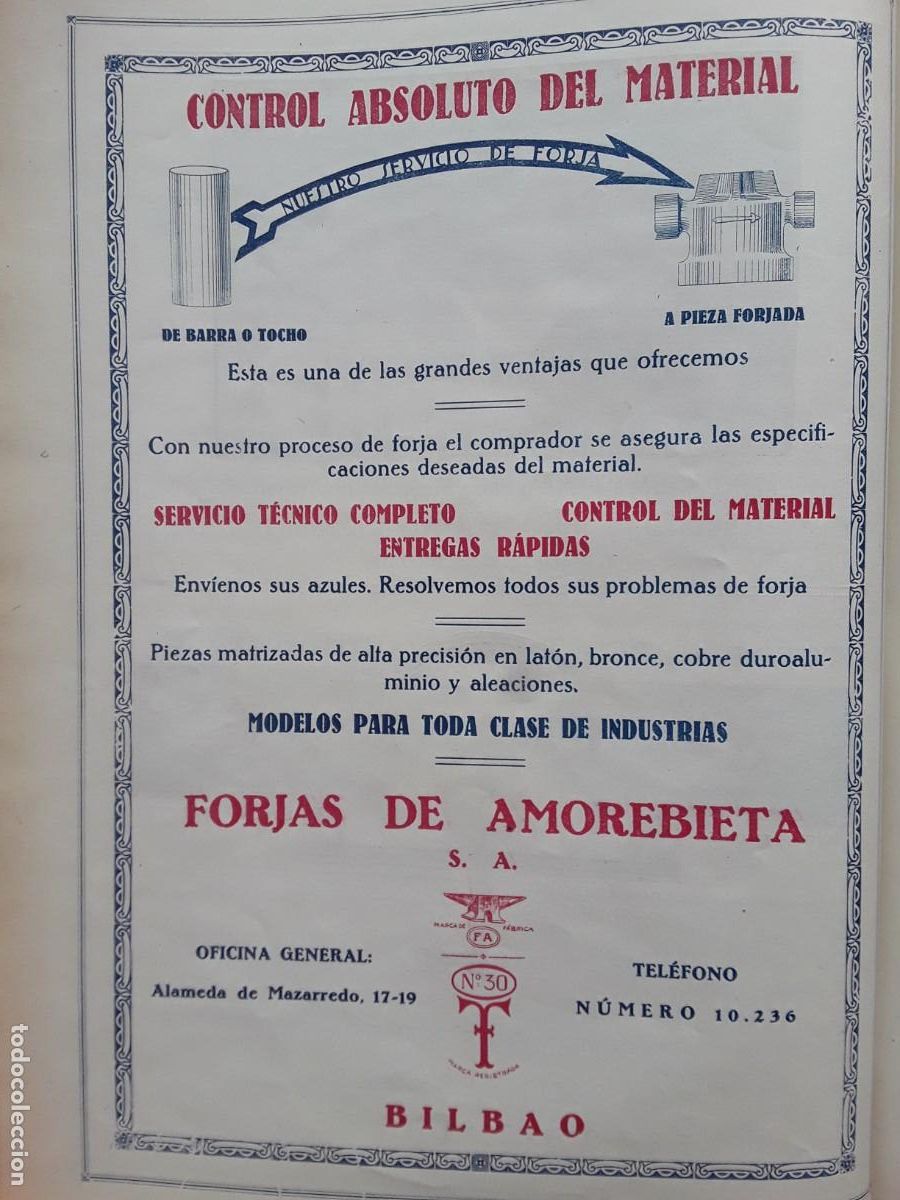 Colecionismo de cartazes: FORJAS DE AMOBERIETA BILBAO HOJA A&Ntilde;O 1928