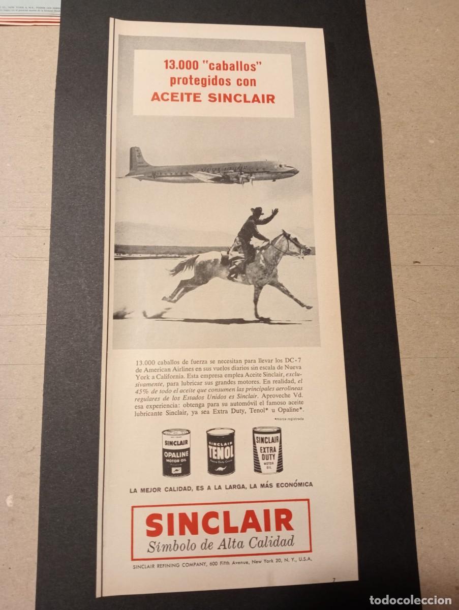 Coleccionismo de carteles: ACEITE SINCLAIR - SINCLAIR REFINING COMPANY, N. Y. - PUBLICIDAD - REVISTA LIFE 1957
