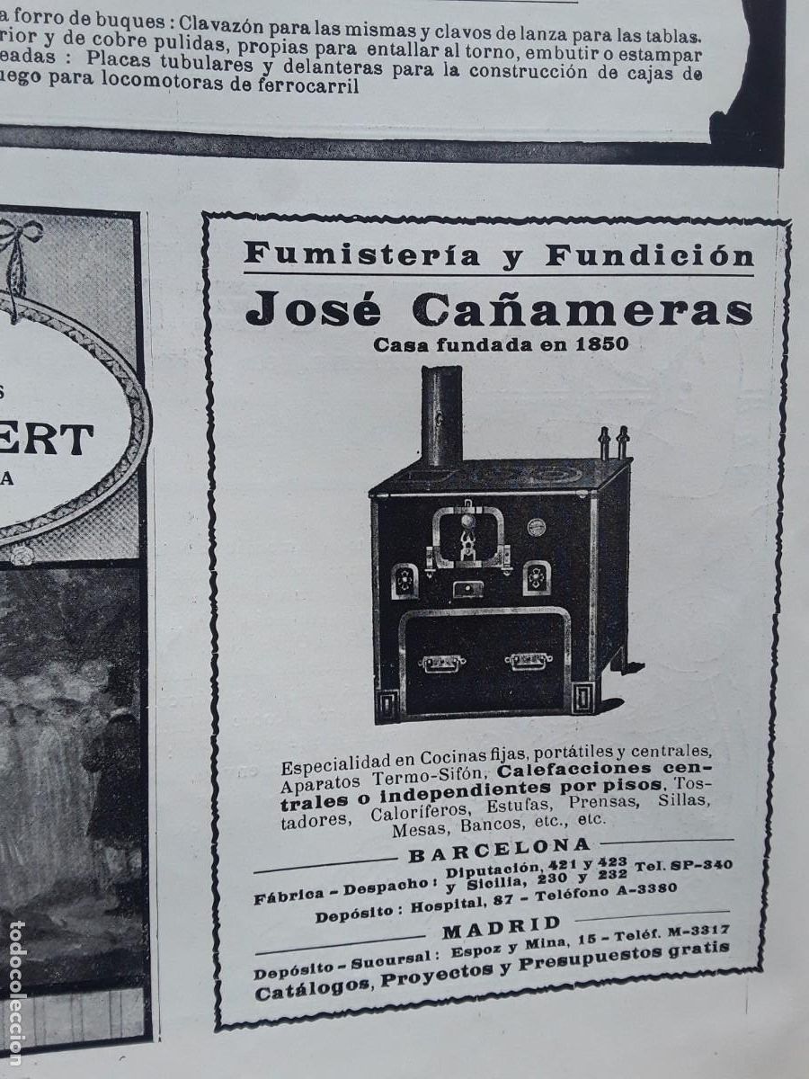Coleccionismo de carteles: FUMISTERIA Y FUNDICION JOSE CA&Ntilde;AMERAS HOJA REVISTA A&Ntilde;O 1920