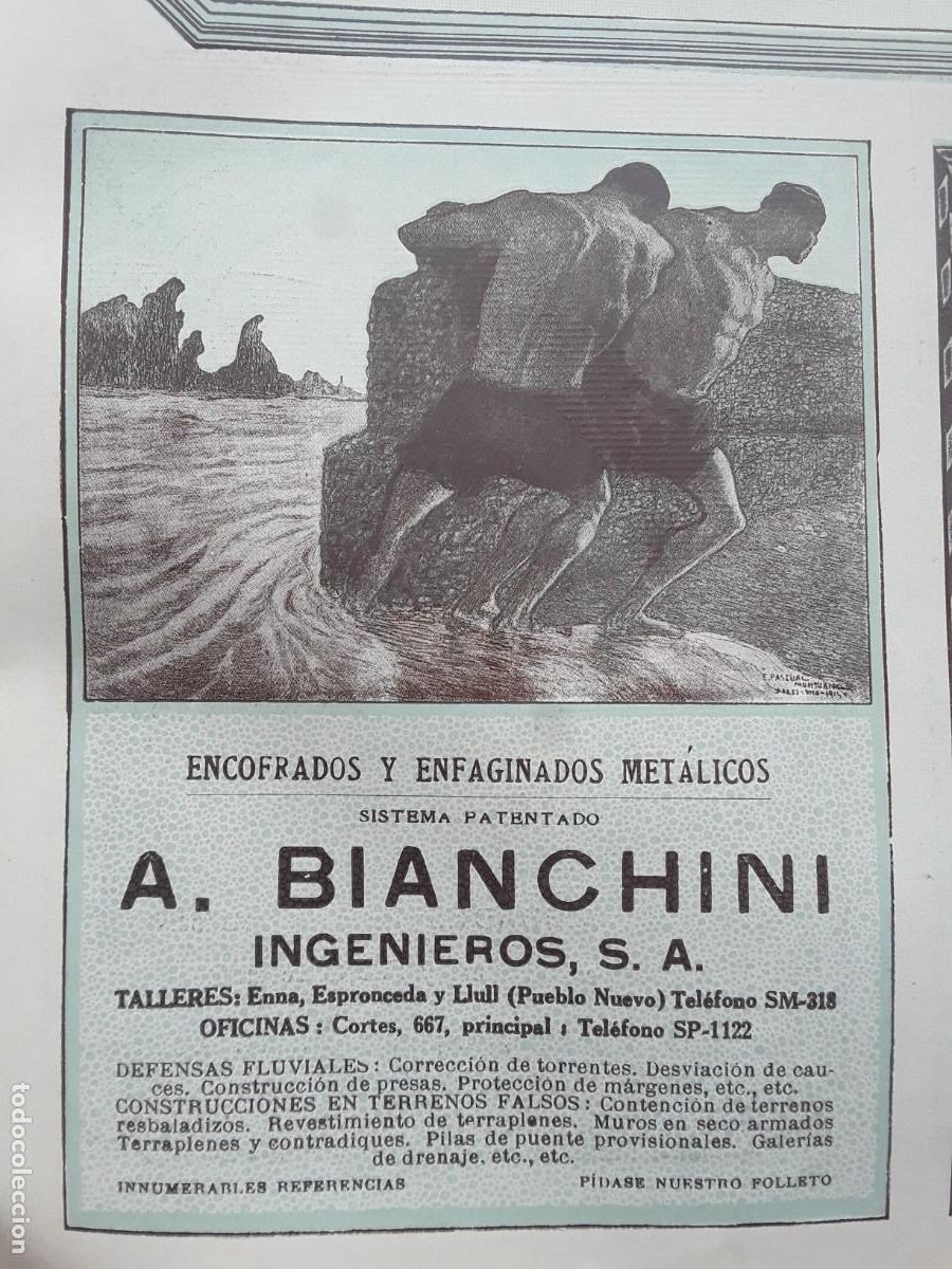 Sammeln von Plakaten: ENCOFRADOS Y ENFAGINADOS METALICOS A.BIANCHINI INGENIEROS S.A. BARCELONA HOJA REVISTA A&Ntilde;O 1920