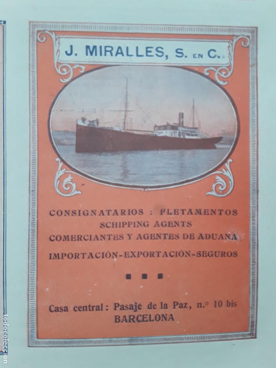 Sammeln von Plakaten: J.MIRALLES CONSIGNATARIOS FLETAMENTOS AGENTES ADUANAS BARCELONA HOJA REVISTA A&Ntilde;O 1920